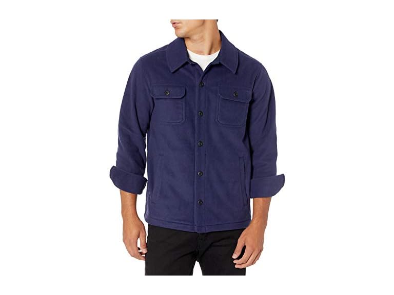 Amazon Essentials Men's Long-Sleeve Polar Fleece Shirt Jacket for Winter, Navy, Small