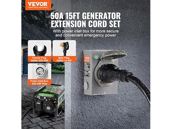 50 Amp Generator Cord and Power Inlet Box Kit