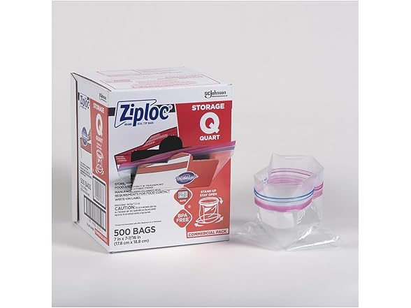 Ziploc Double Zipper Storage Bags, Quart, 500 Bags/Carton