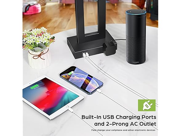 TOBUSA Set of 2 Touch Control Table Lamps with 2 USB Ports