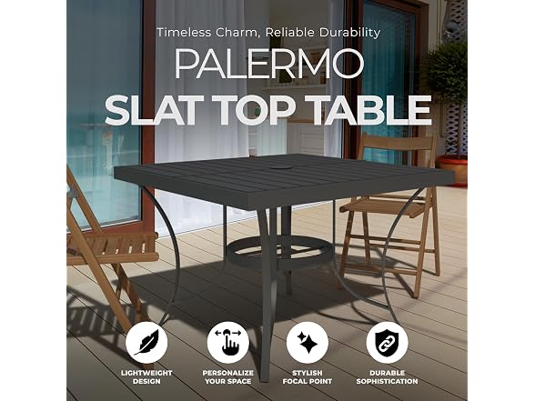 Four Seasons Courtyard Palermo Aluminum Slat Top Patio Bistro Table