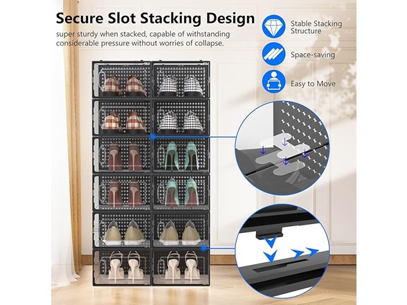 12-Pack Stackable Shoe Storage Boxes