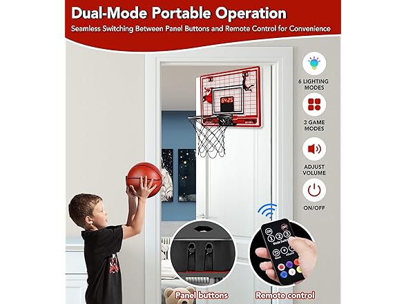 Over Door Mini Basketball Hoop w/ Lights