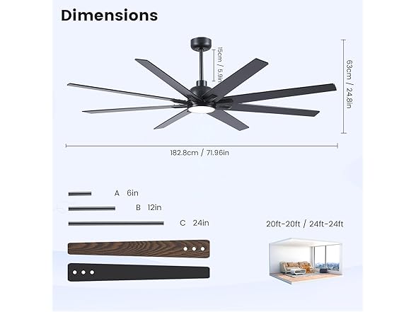 Newday 72In Large Ceiling Fan
