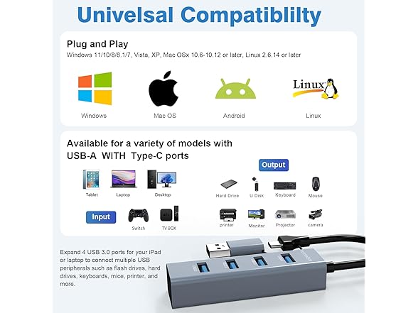 4-Port USB 3.0 Hub Aluminum USB Port Extender