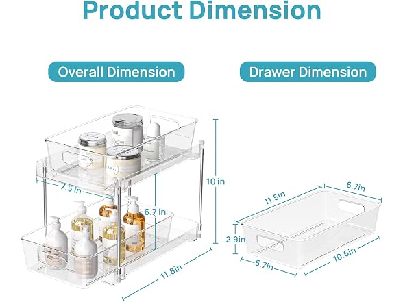 Vtopmart 2 Pack Pull Out Bathroom Under Sink Organizer