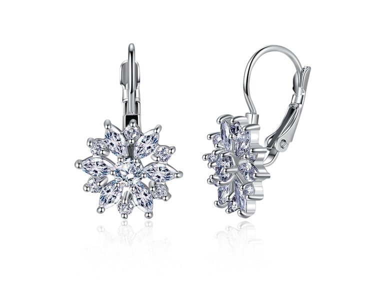  IGT-DAAS-DEB612 Crystal Flower Leverback Earrings Silver 