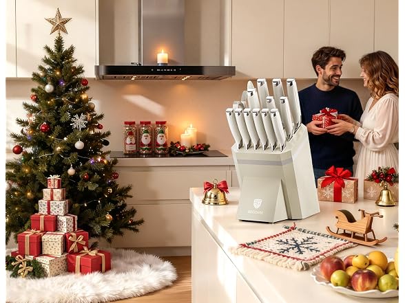 BRODARK 15PCS White Kitchen Knife Set