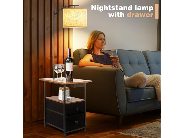 PESRAE 2-Drawer Lamp End Table - Rustic