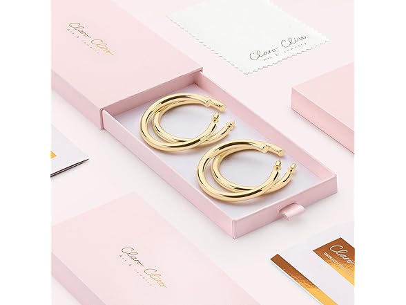 Claro Clivo Yellow Gold Hoop Earrings 50MM