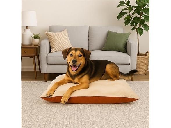Furhaven Large Plush & Twill High-Loft Pillow Pet Bed, Spice