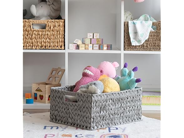 JS HANGER Large Woven Rattan Storage Basket Grey