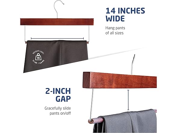 ZOBER Wooden Pant Hanger w/Bar,10Pk