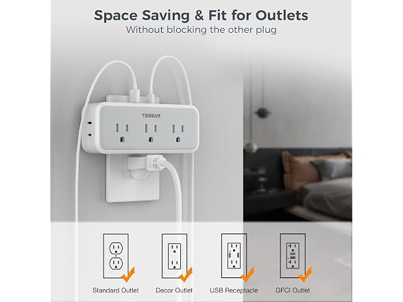 TESSAN Outlet Extender (5 Outlets, 3 USB)