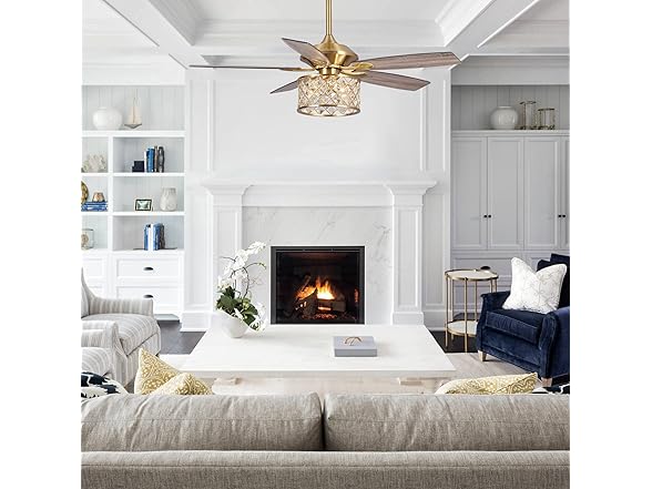 Parrot Uncle F6338MSQ-PU 52" Gold Crystal Ceiling Fan