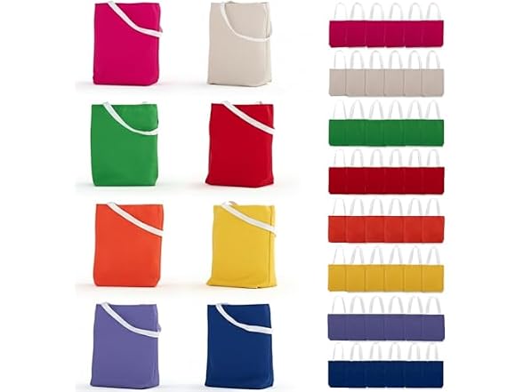 Fun Express Medium Canvas Tote Bag Assortment - 10" x 12" (Pack of 50)