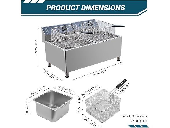 Commercial Deep Fryer 11L 1700W Stainless Steel Electric Countertop Fryer