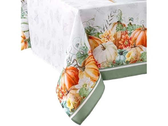 Threadmade Pumpkin Harvest Vine Double Border Tablecloth, Multicolor - 60" W x 84" L
