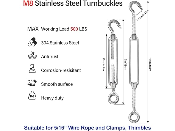 Turnbuckles Eye x Hook M8 4pc