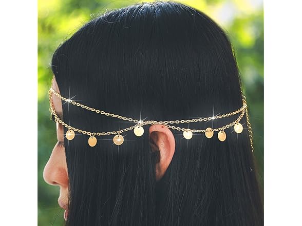 Urieo Gold Headpiece, Sequin Head Chain