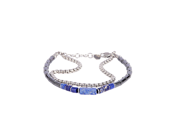 Light Blue / Dual Layer Chain & Stone Bead Bracelet