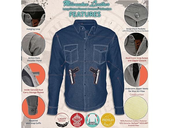 Milwaukee Leather MPM1621 Men's Grey Flannel Biekr Shirt
