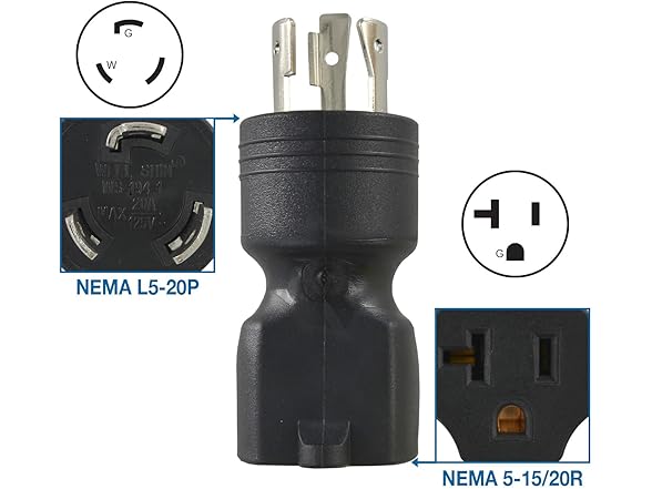 Conntek 30123 L5-20P to 5-15/20R Plug Adapter