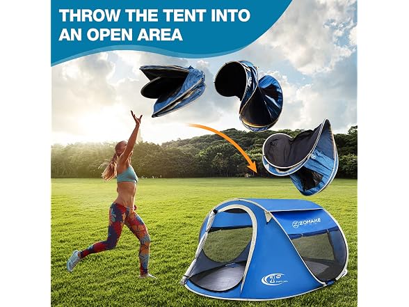 ZOMAKE Easy Pop Up Tent, 4-Person, Blue