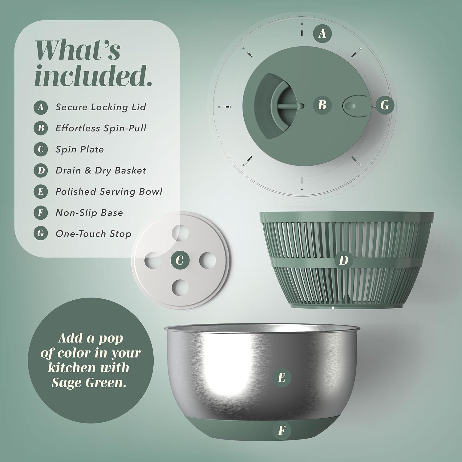 5 Qt. Stainless Steel Salad Spinner - Gallery 21