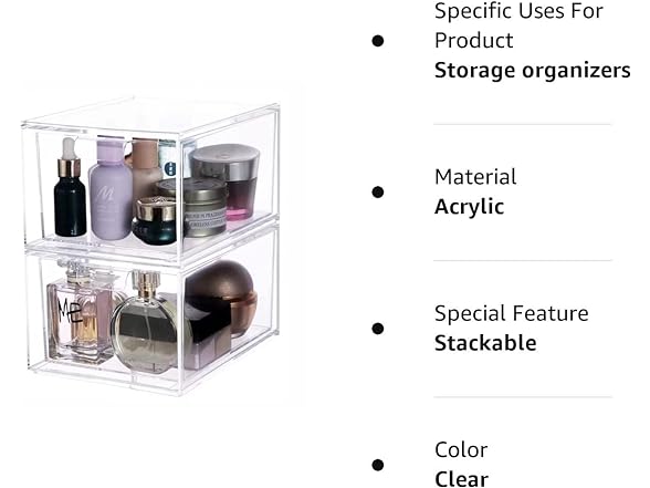 2 Pack Clear Makeup Organizer for Vanity