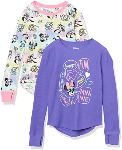 Amazon Essentials Disney | Marvel | Star Wars | Frozen Girls' Long-Sleeve Thermal T-Shirts, Pack of 2, Purple/Minnie, Large