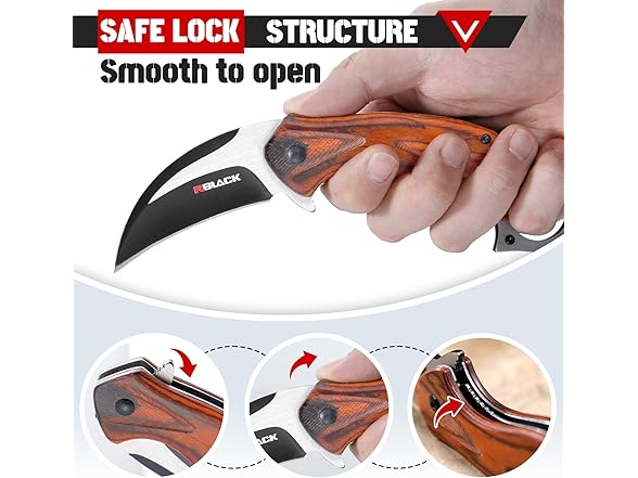 RBLACK Karambit Folding Knife, Wood Handle