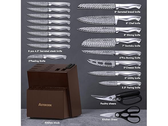 Astercook 15 Pieces Kitchen Knife Set