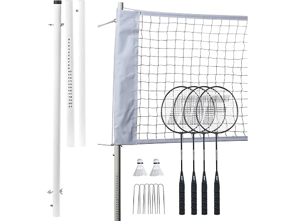 Franklin Sports Badminton Set - Backyard Badminton Net Set - Rackets and Birdies Included - Backyard or Beach Badminton Set - Professional Set, White (52633)