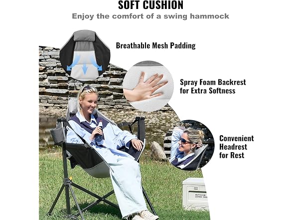 Reclining Camping Chair, 300 lbs Load Camping
