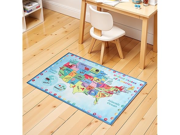 Superior Map Non-Slip Kids Washable Indoor Area Rug