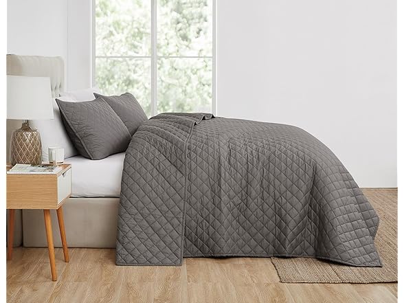 CANNON Percale Grey Full/Queen Quilt Set