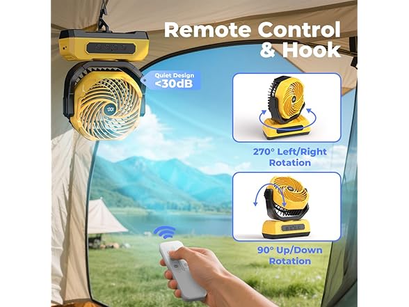 30000mAh Portable Camping Fan with RGB Lantern