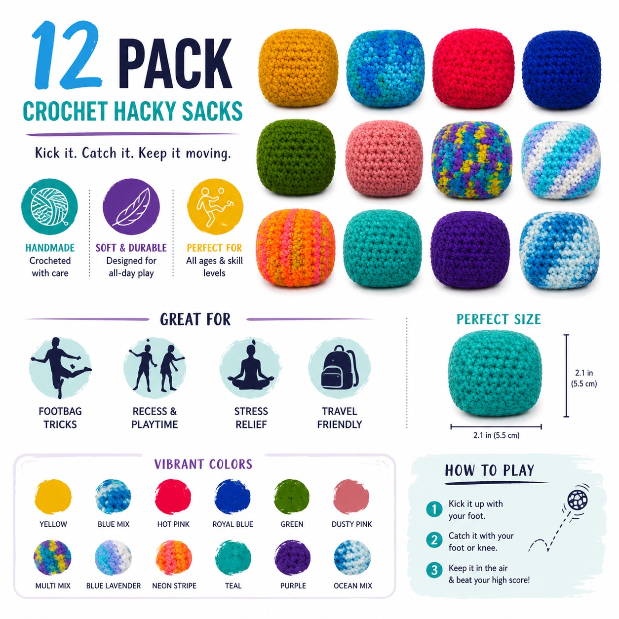 12-Pack Hacky Sacks - Colorful Footbags - Gallery 7