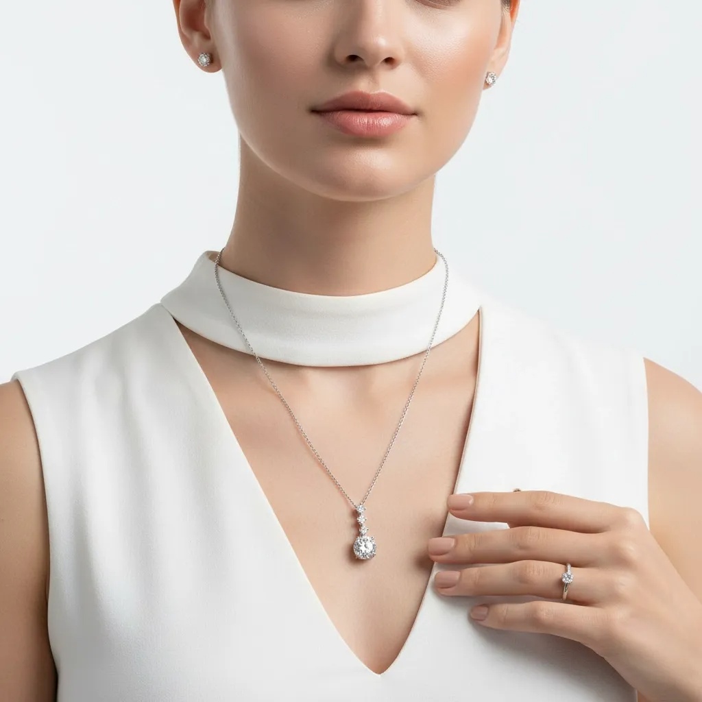 Moissanite Diamond Graduating Necklace - Gallery 10