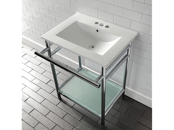 Kingston Brass 24" Ceramic Console Sink, White/Polished Chrm