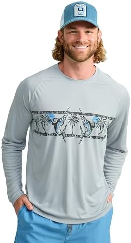 HUK Mens KC Scott Patterned Pursuit Hoodie, Hooded Fishing Shirt, Harbor Mist, Small