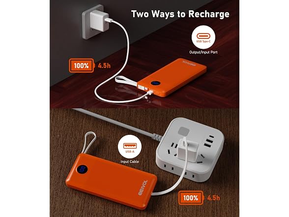 EEIVOL 10000mAh Power Bank 4 Cables