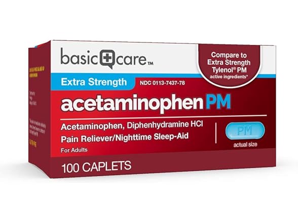 Amazon Basic Care Acetaminophen PM,100 Count