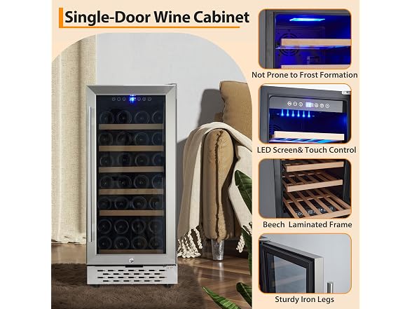 OUTLANE 15 Inch Wine Fridge - 28 Bottles Wine Coole