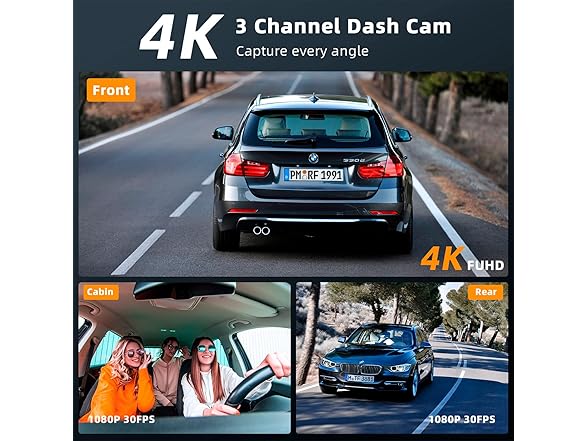 YEECORE Real 4K 3 Channel Dash Cam Front and Rear Inside