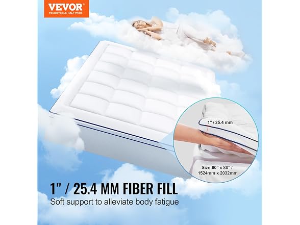 Mattress Topper, Queen Size, 1" Thickness, Fiber