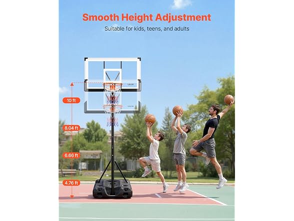 Basketball Hoop, 7.6-10 ft Adjustable Height