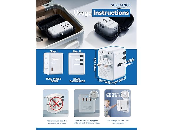 67W Universal Travel Adapter with USB C