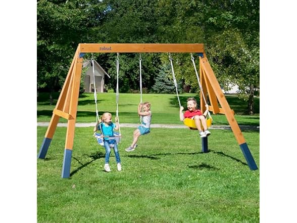 ROBUD 3-in-1 Playground Wooden Swing Sets for Backyard